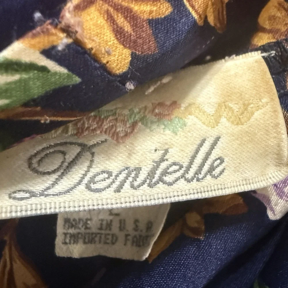 VTG Dentelle L Satin Navy Blue Floral Robe Sleepwear Lounge Kimono Cottagecore‎
